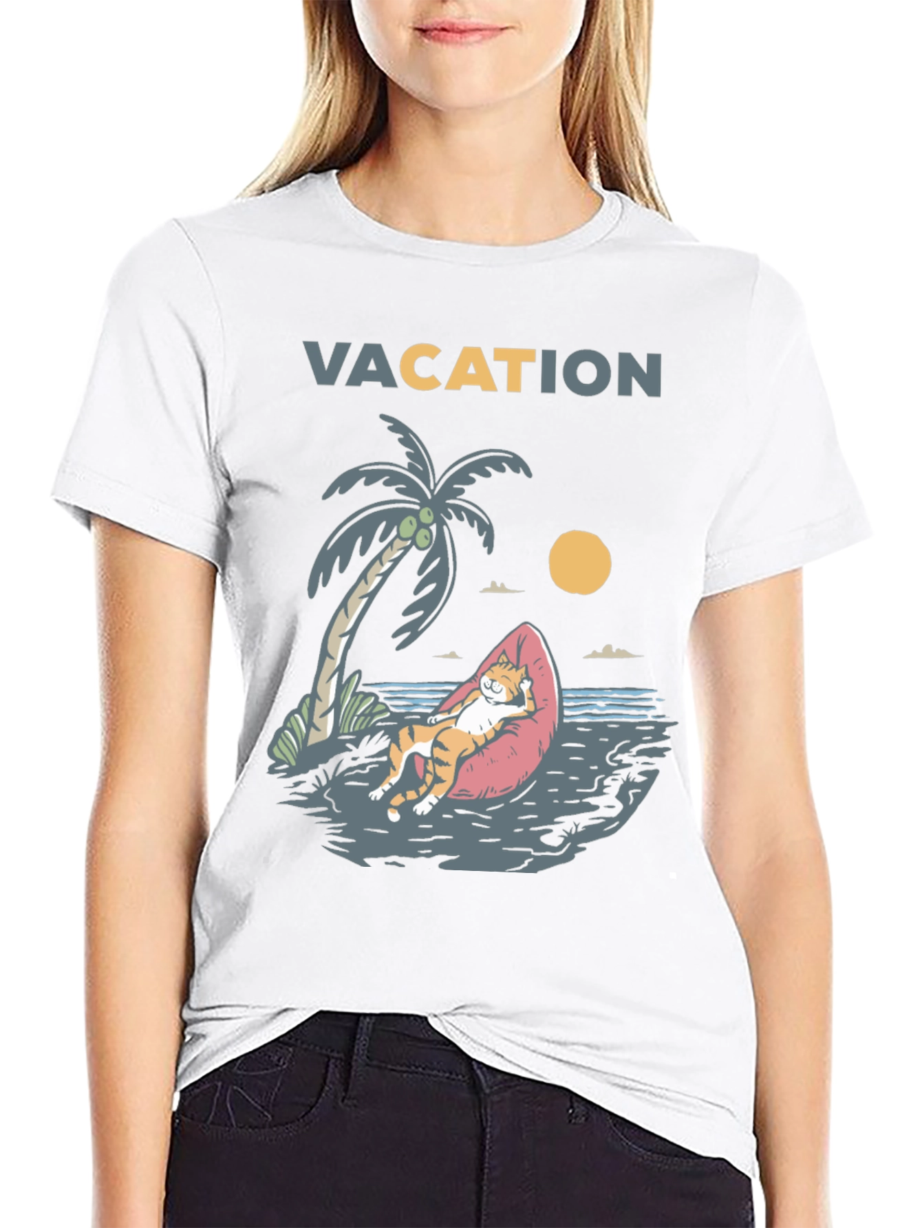 Vacation Cat Graphic T-Shirt - Relaxed Fit