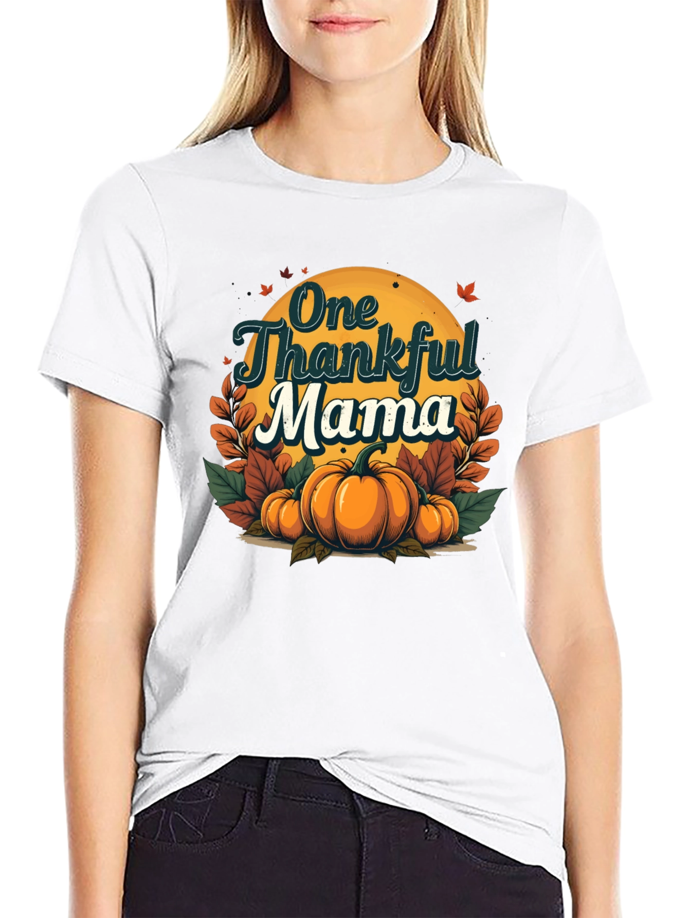 One Thankful Mama Pumpkin Fall T-Shirt