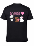 Animals Love T-Shirt: Panda Bear & Bunny Graphic Tee