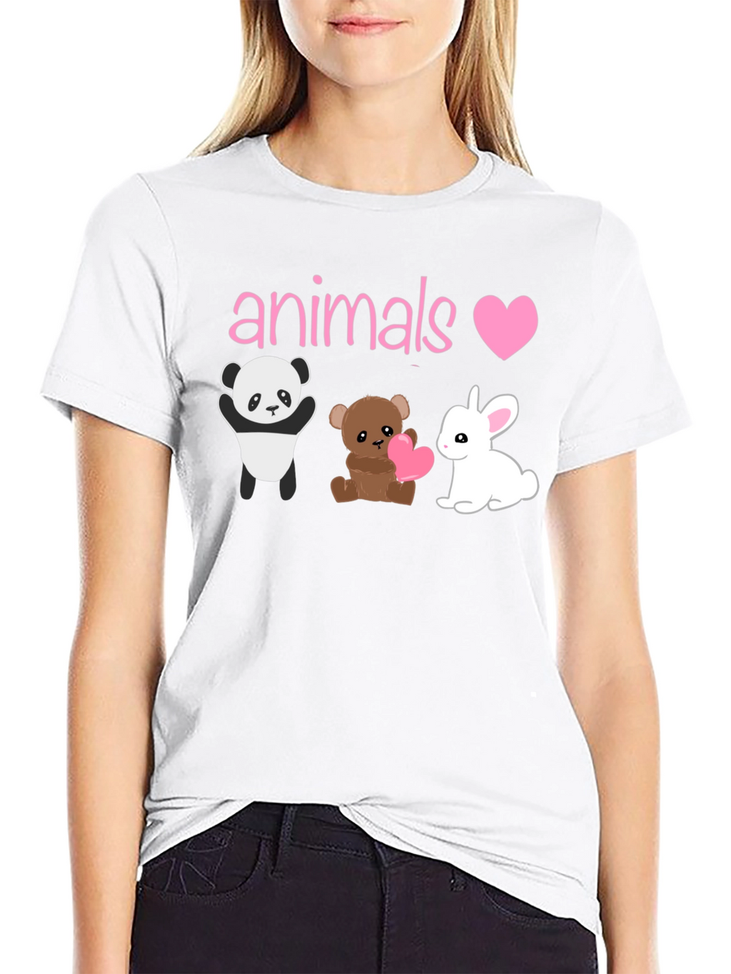 Animals Love T-Shirt: Panda Bear & Bunny Graphic Tee