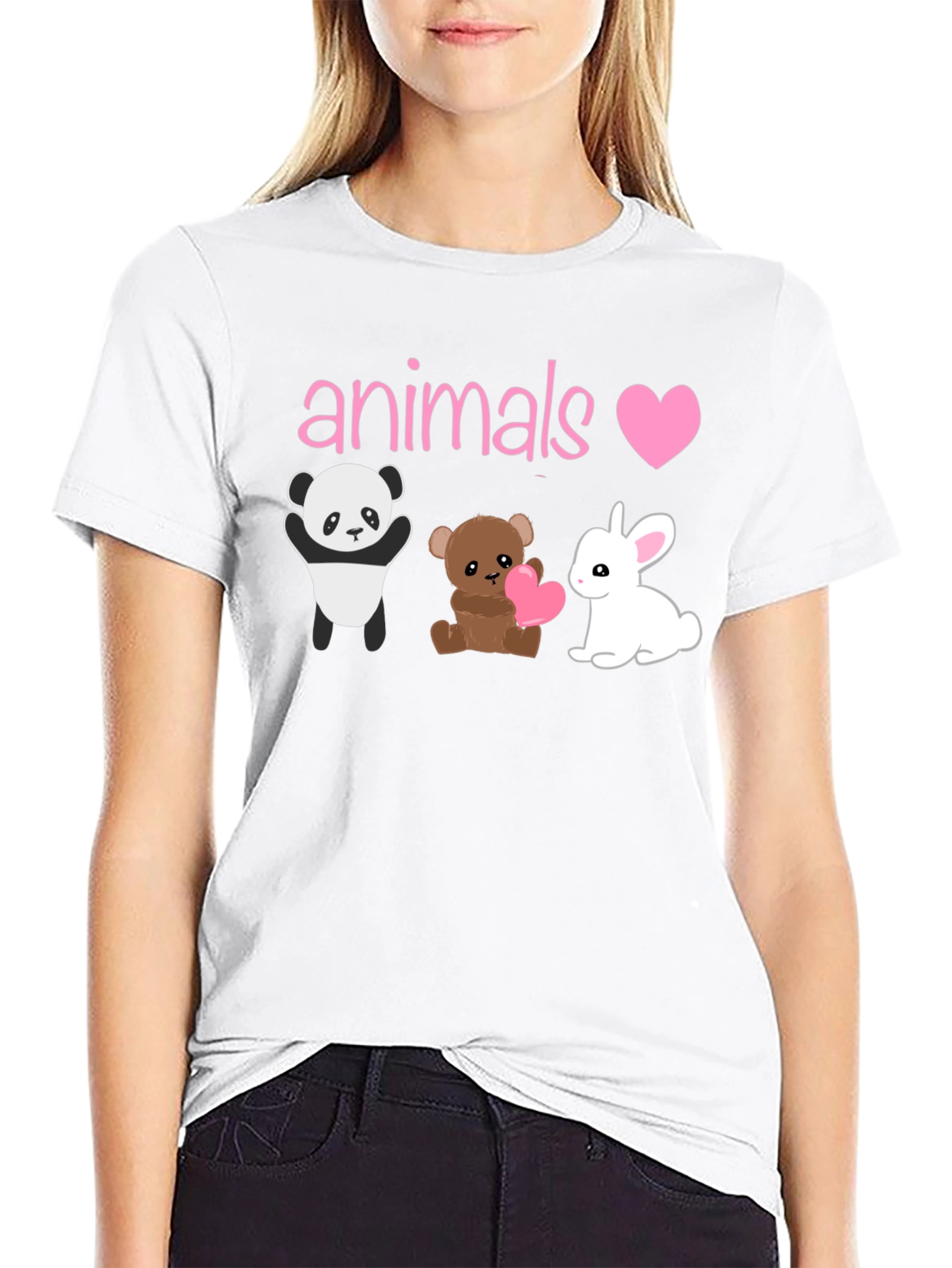 Animals Love T-Shirt: Panda Bear & Bunny Graphic Tee