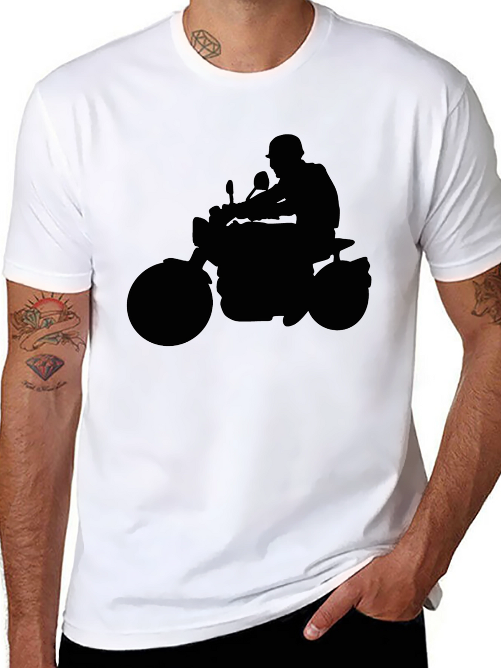 Motorcycle Rider Silhouette Graphic Tee - Black