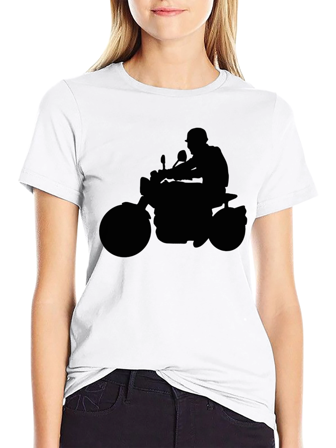 Motorcycle Rider Silhouette Graphic Tee - Black