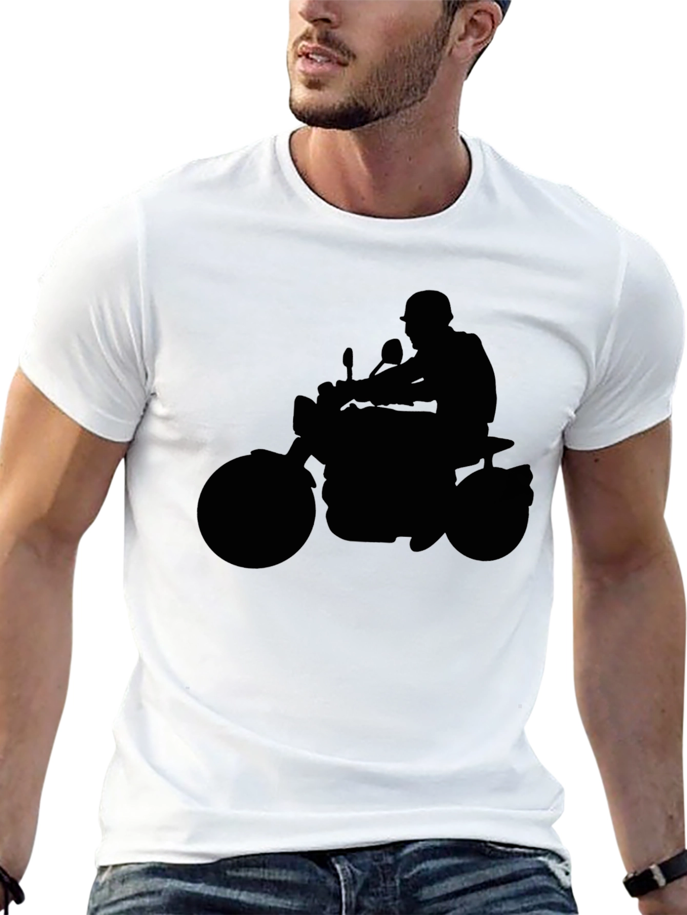 Motorcycle Rider Silhouette Graphic Tee - Black