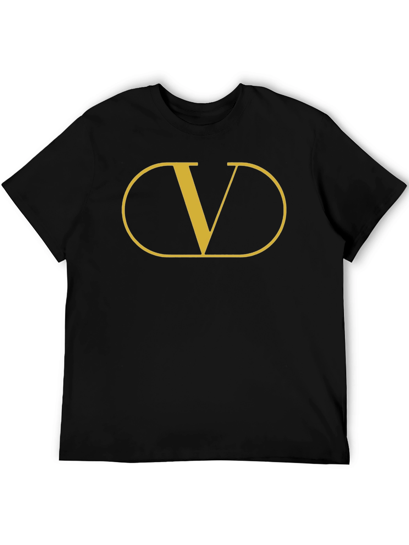 Mens Black T-Shirt with Gold V Graphic