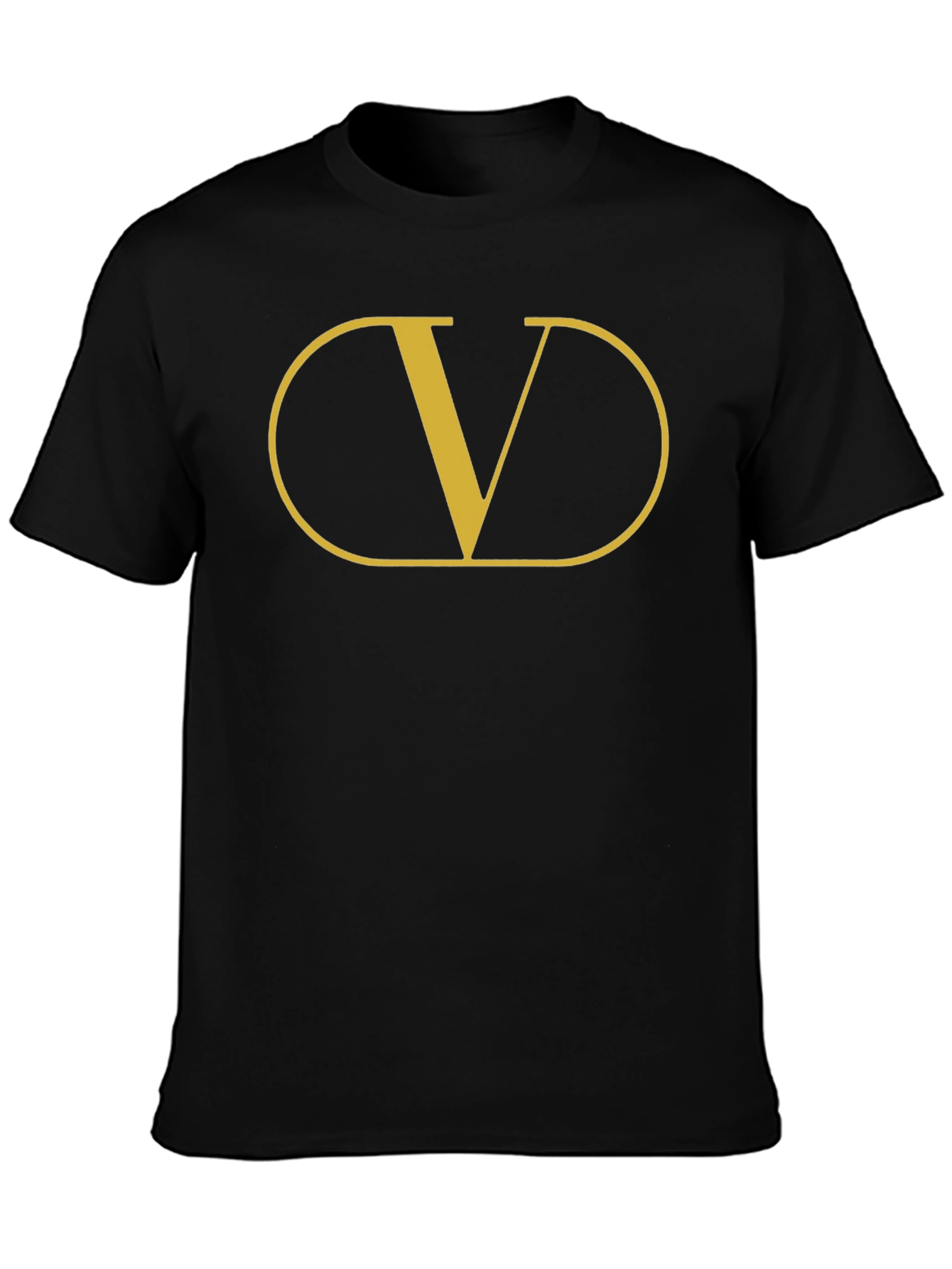 Mens Black T-Shirt with Gold V Graphic