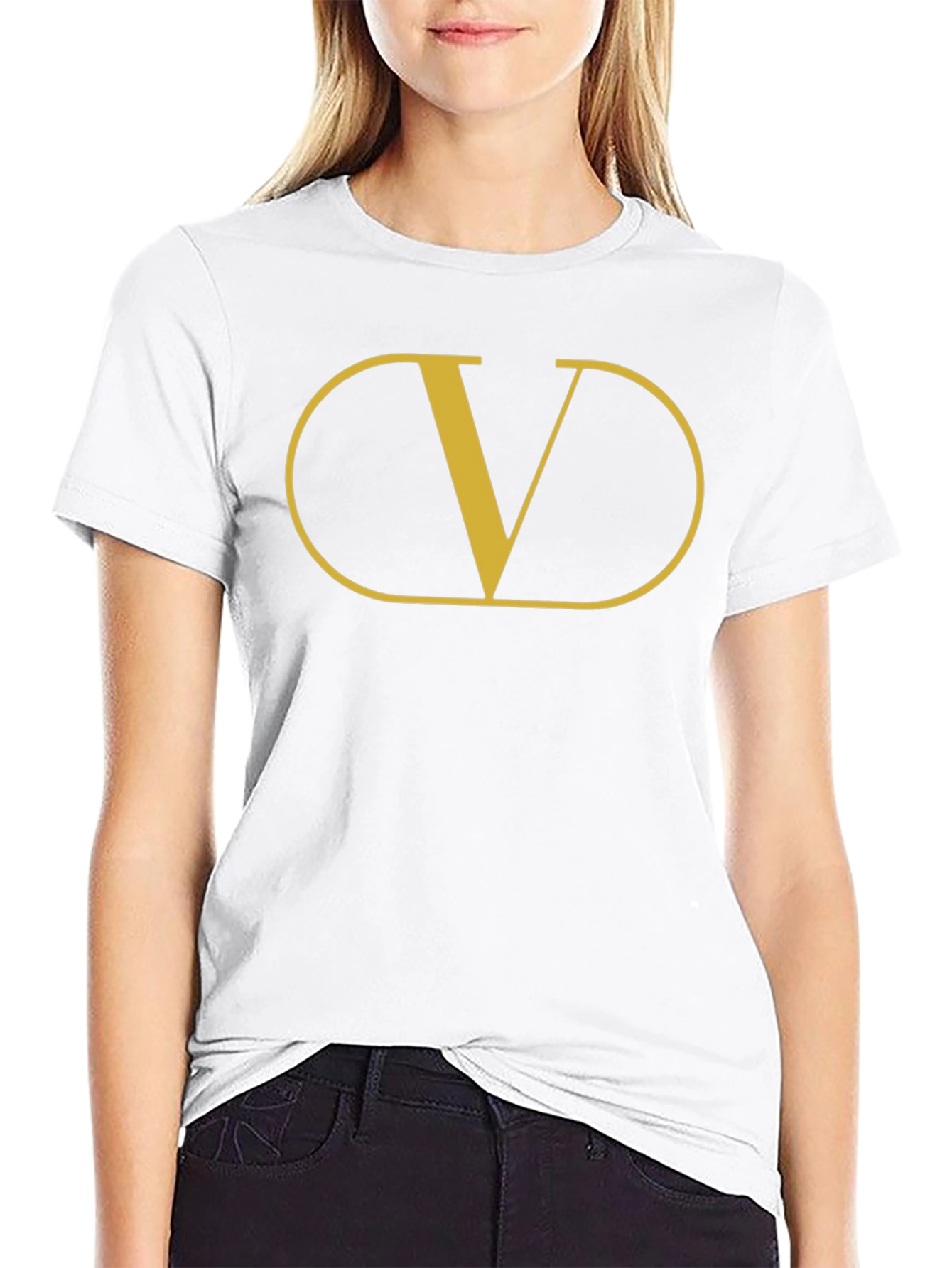 Mens Black T-Shirt with Gold V Graphic