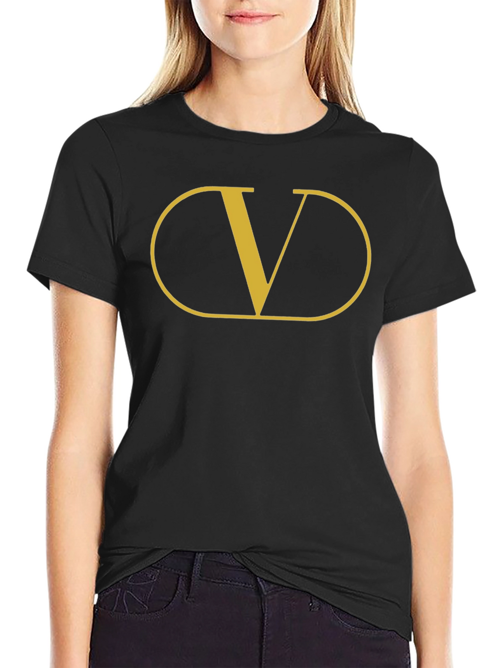 Mens Black T-Shirt with Gold V Graphic