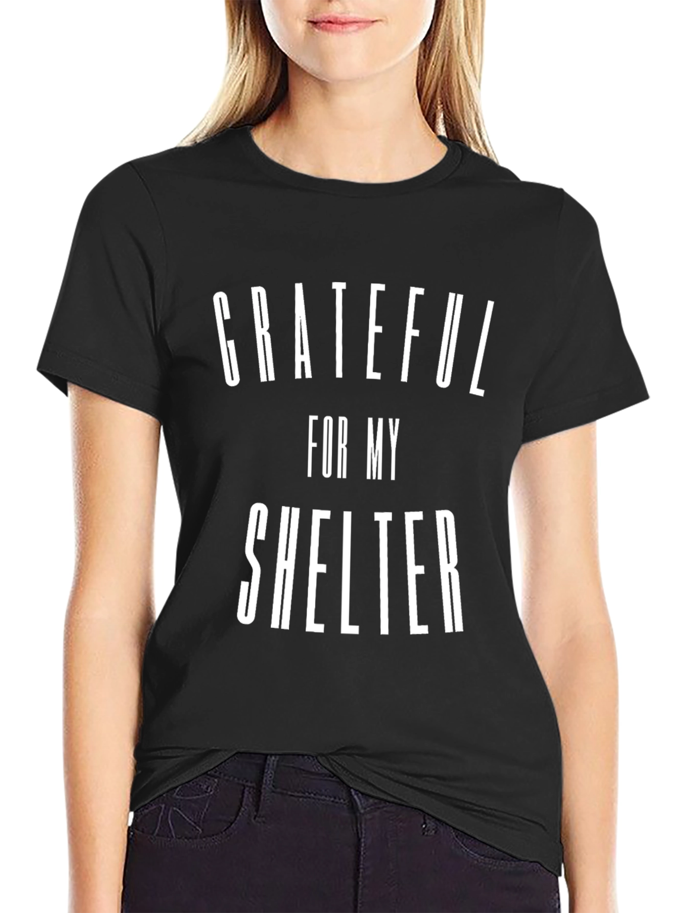 Grateful for My Shelter Graphic T-Shirt Black Tee