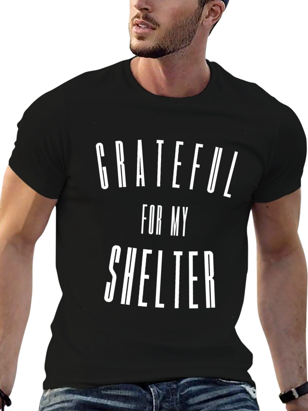 Grateful for My Shelter Graphic T-Shirt Black Tee