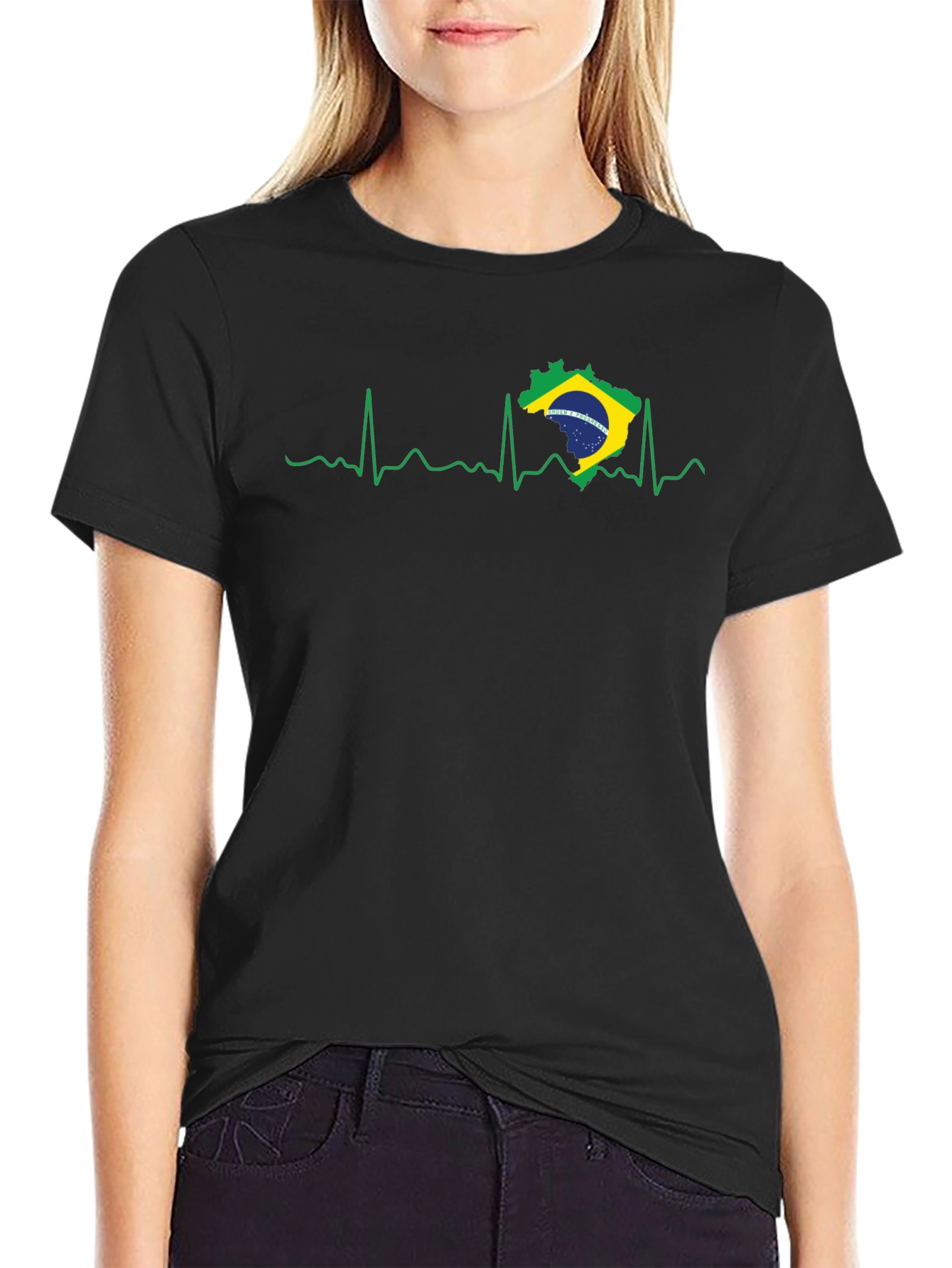 Brazil Heartbeat T-Shirt - Black Graphic Tee