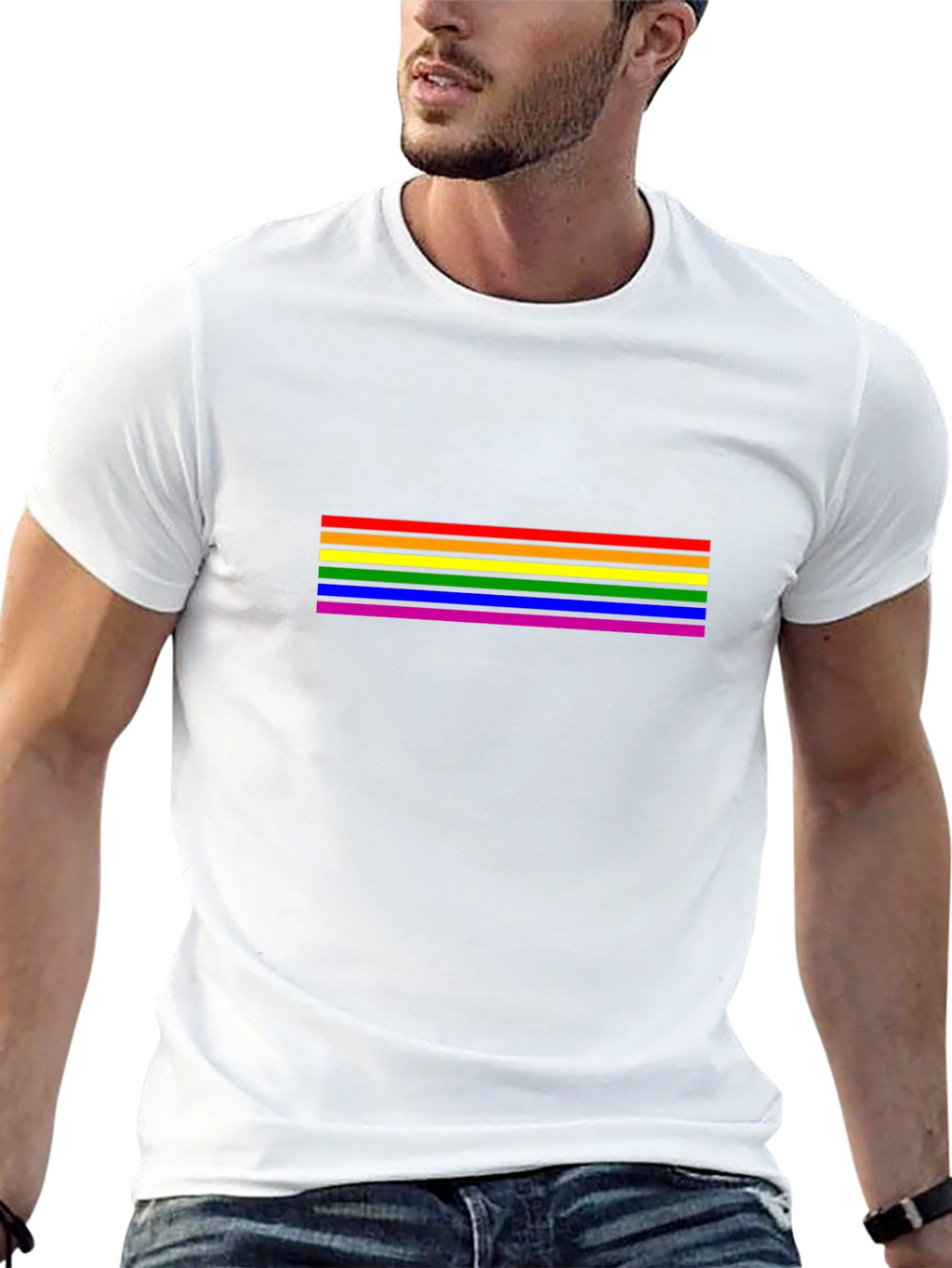 Pride Rainbow Striped T-Shirt - Black
