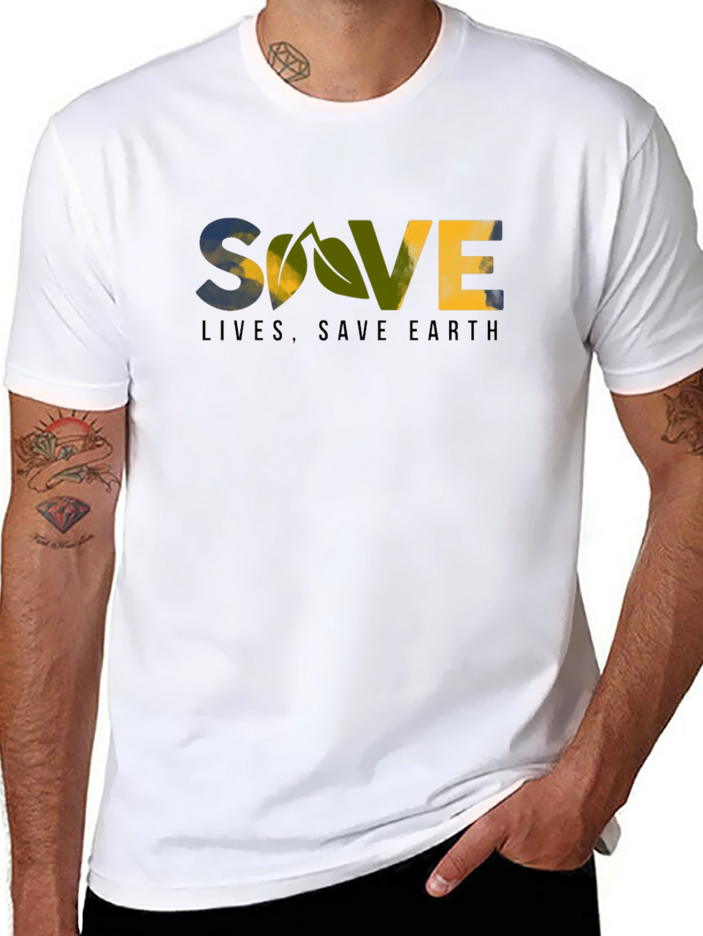 Eco-Friendly Save Lives Save Earth Graphic T-Shirt