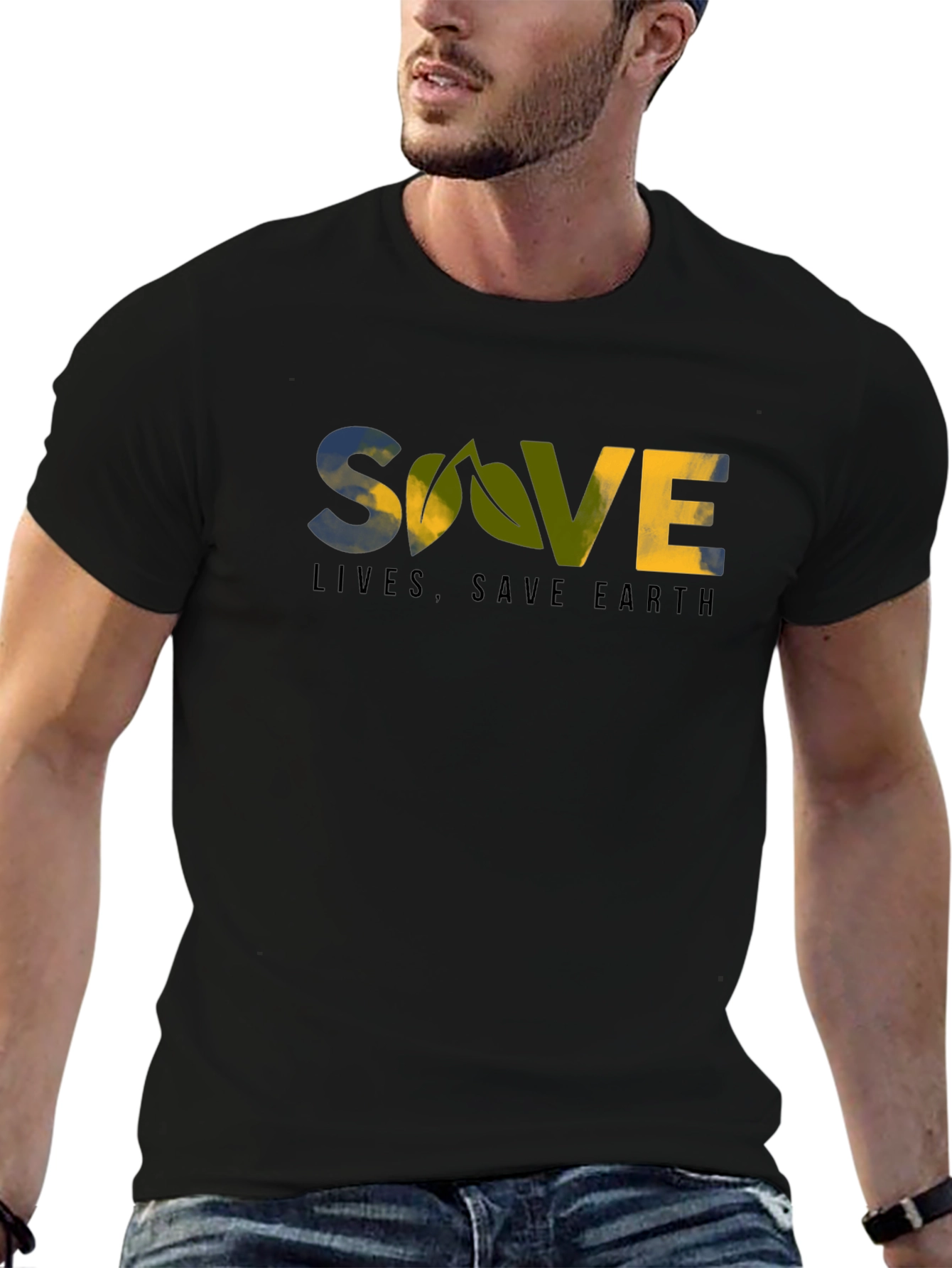 Eco-Friendly Save Lives Save Earth Graphic T-Shirt