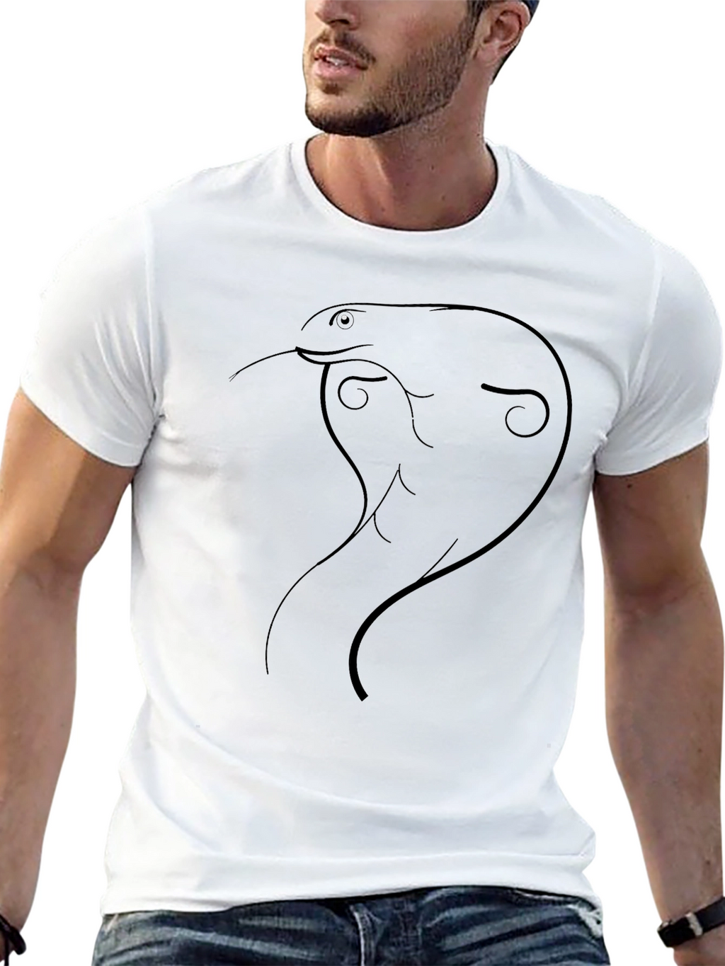 Minimalist Cobra Graphic T-Shirt - Black