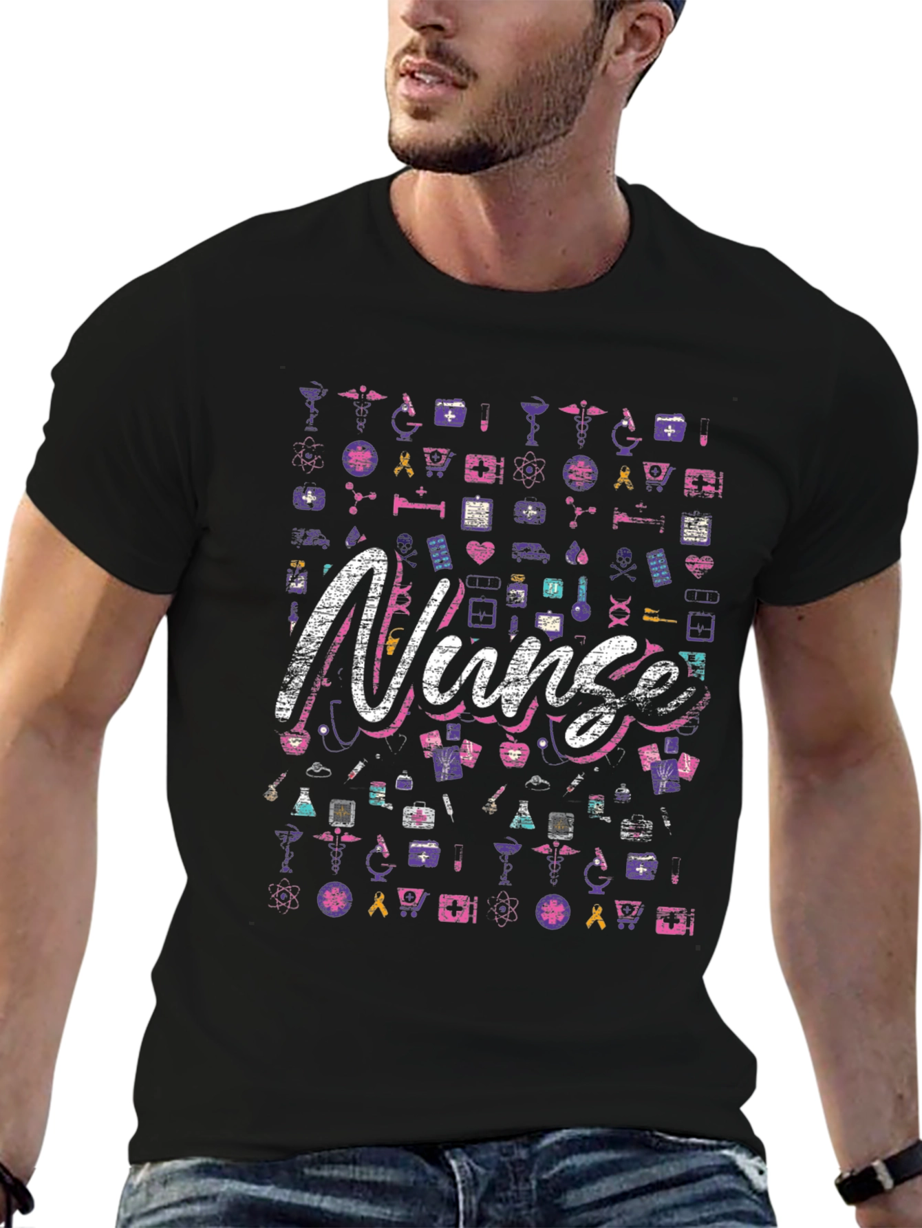 Nurse Patterned Graphic T-Shirt