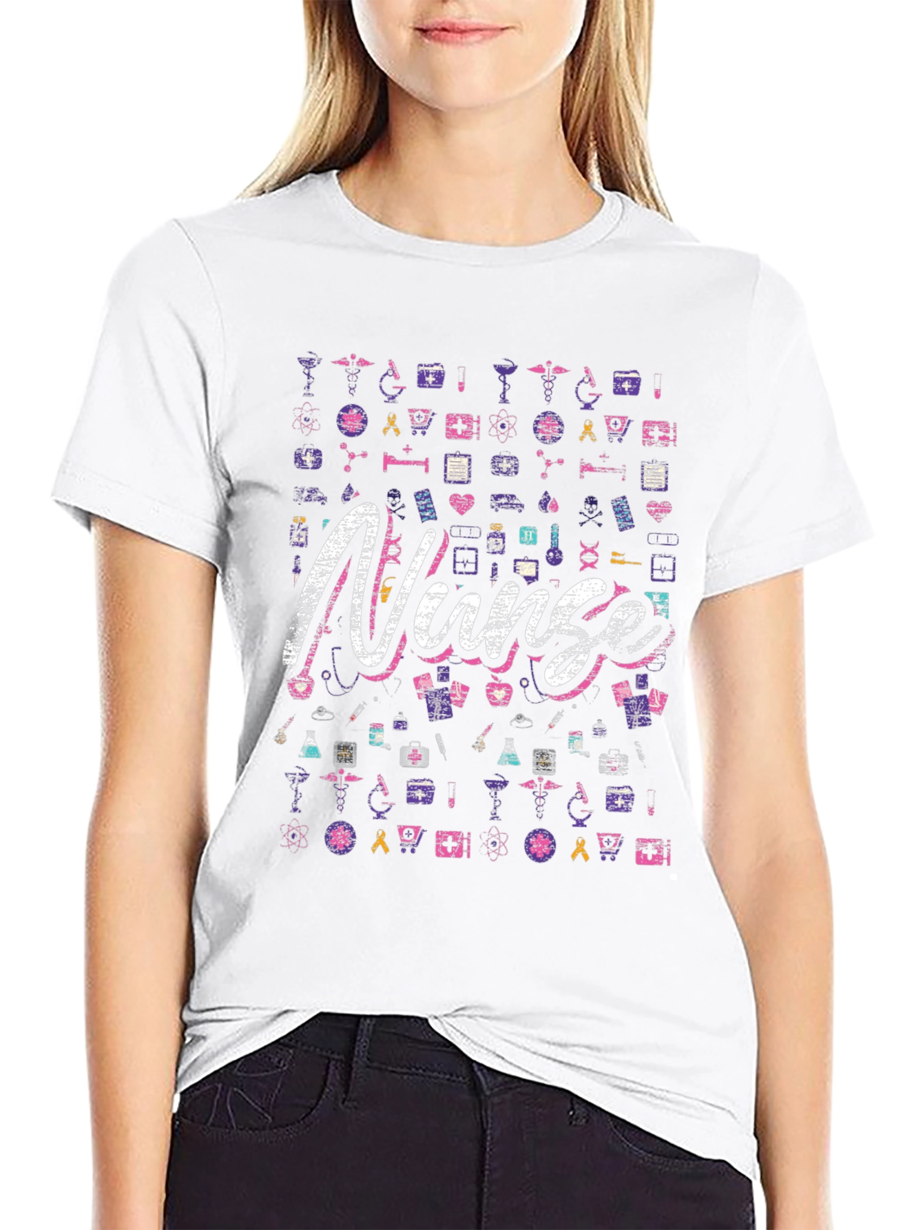 Nurse Patterned Graphic T-Shirt