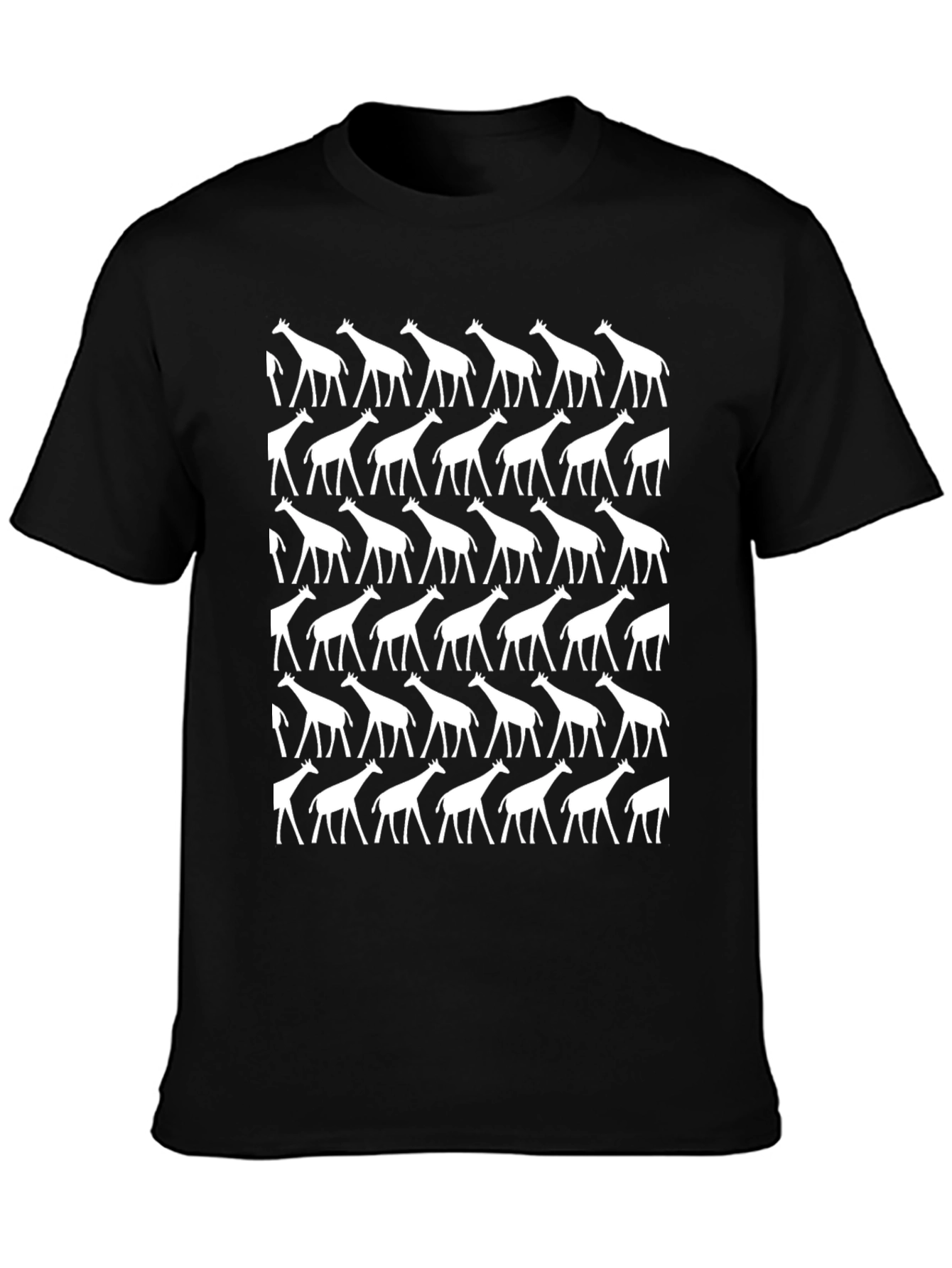 Giraffe Pattern Graphic Tee - Black Cotton Shirt