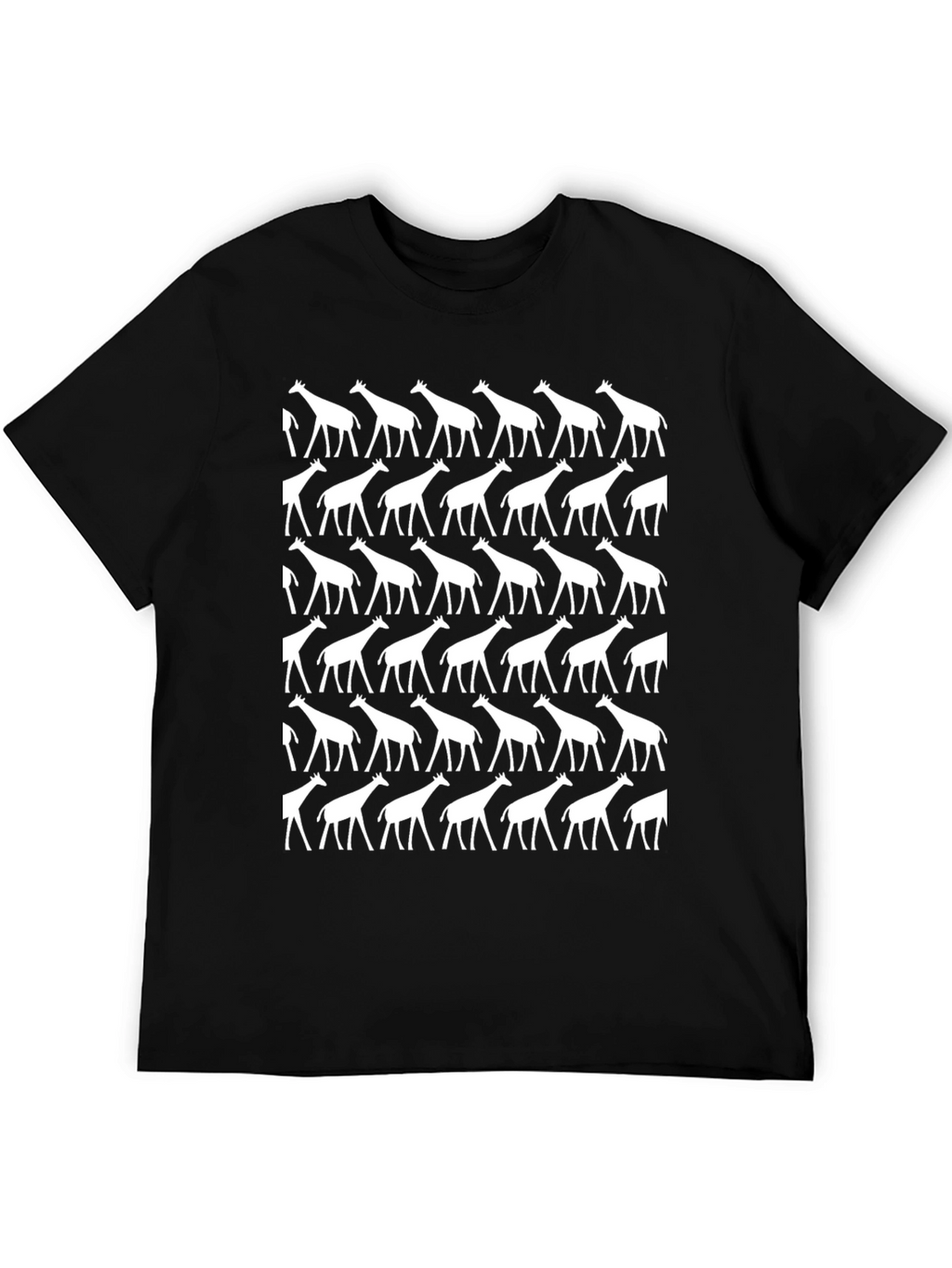 Giraffe Pattern Graphic Tee - Black Cotton Shirt