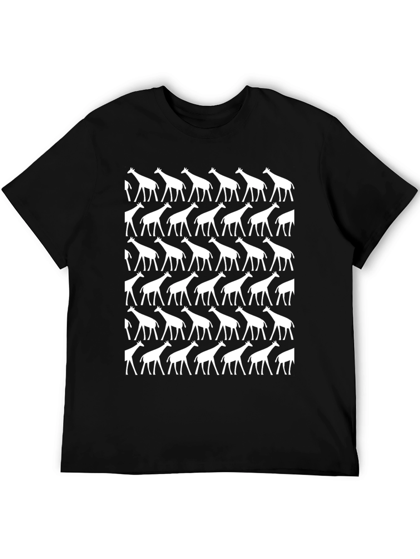 Giraffe Pattern Graphic Tee - Black Cotton Shirt