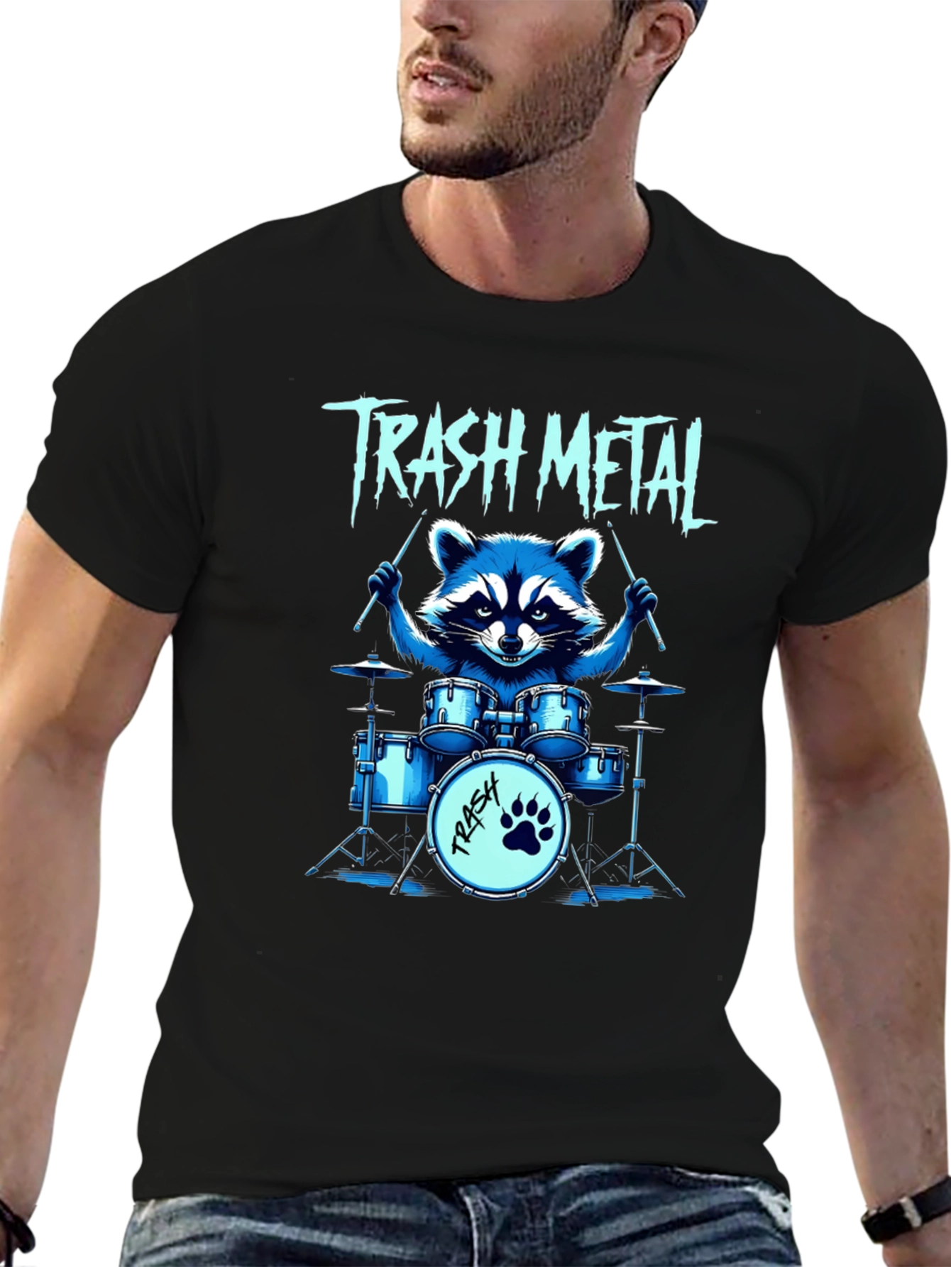 Trash Metal Raccoon Drummer T-Shirt