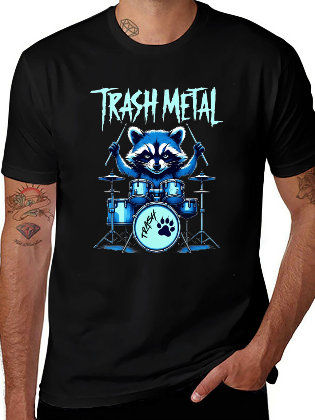 Trash Metal Raccoon Drummer T-Shirt