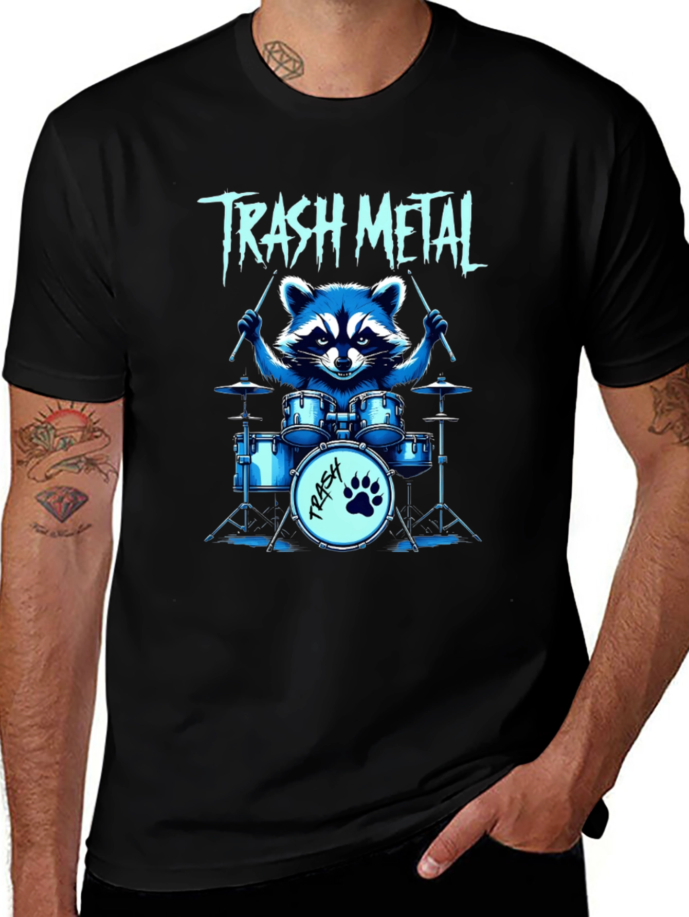 Trash Metal Raccoon Drummer T-Shirt