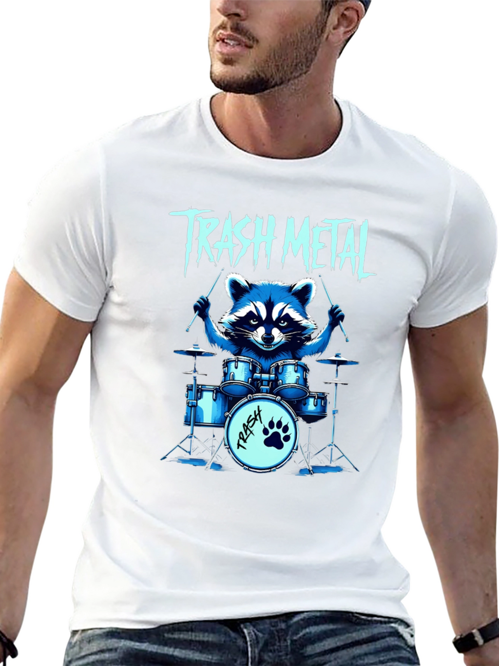Trash Metal Raccoon Drummer T-Shirt