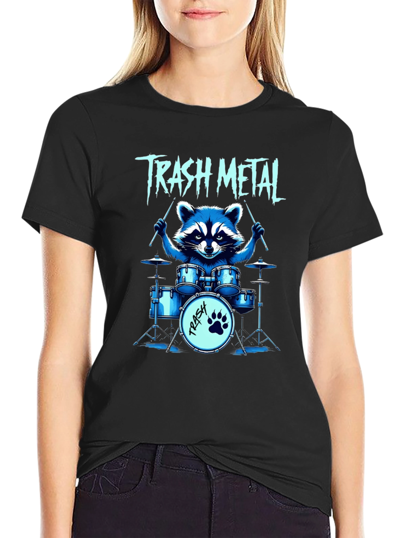 Trash Metal Raccoon Drummer T-Shirt