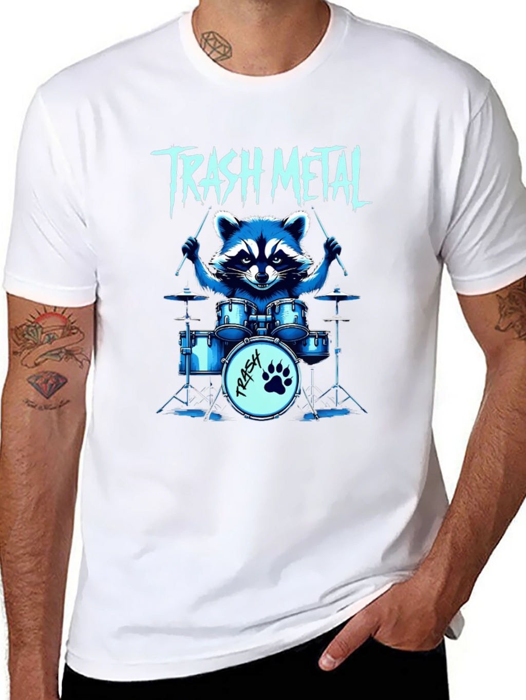 Trash Metal Raccoon Drummer T-Shirt
