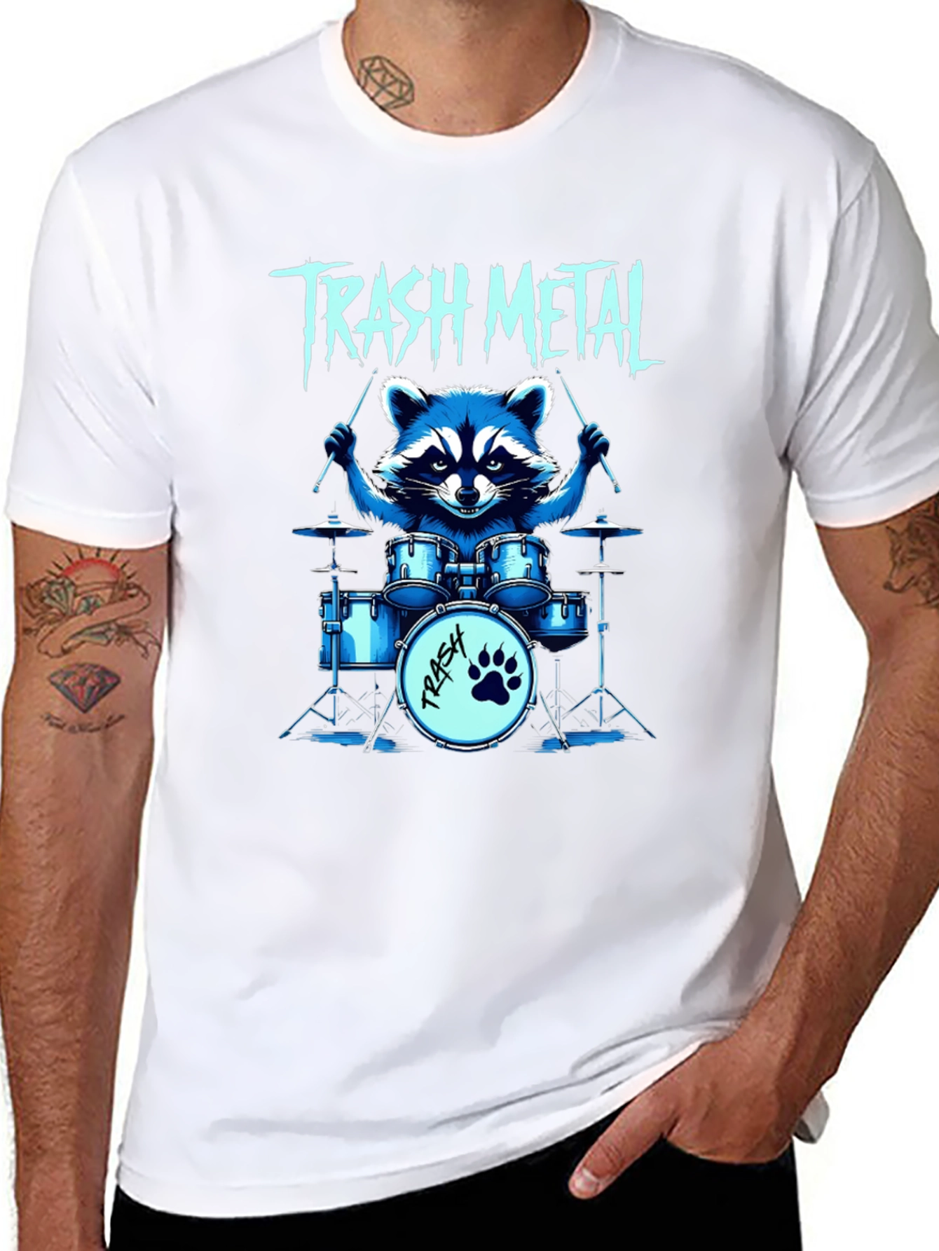 Trash Metal Raccoon Drummer T-Shirt