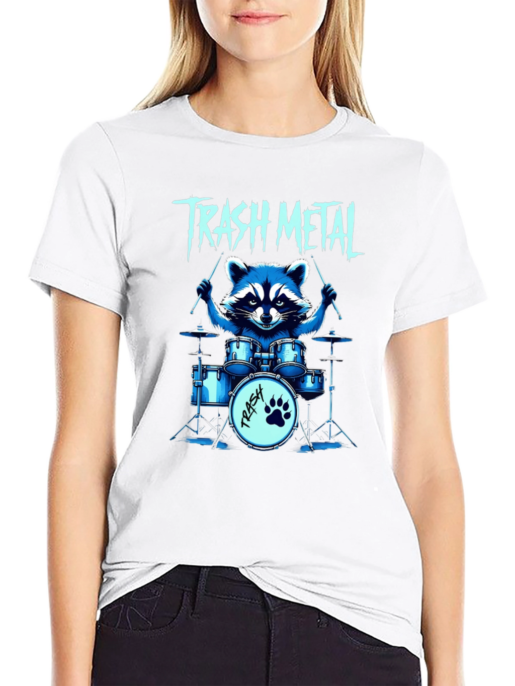 Trash Metal Raccoon Drummer T-Shirt