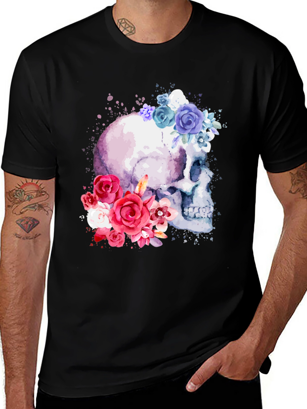 Floral Skull Graphic Tee - Trendy & Unique
