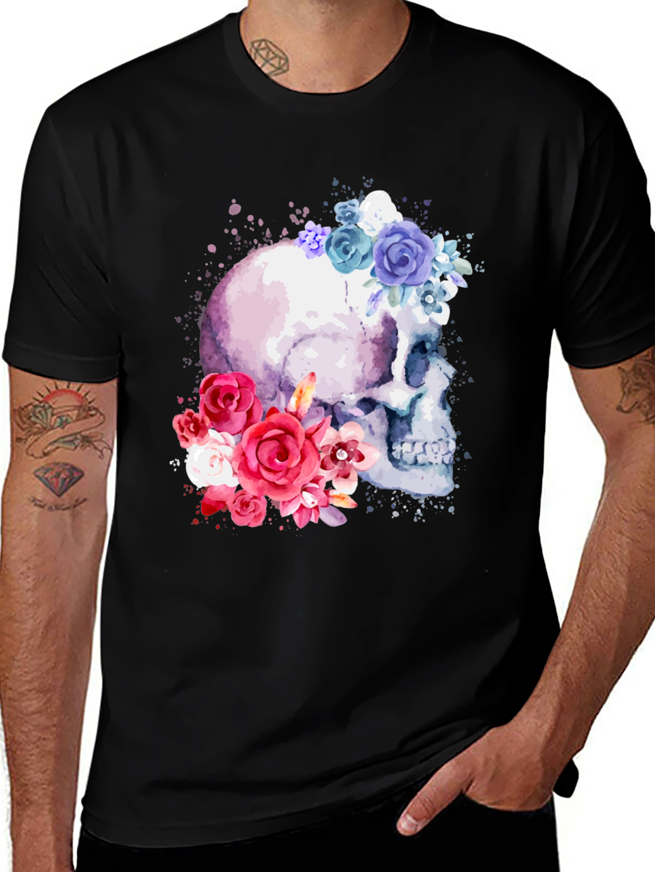 Floral Skull Graphic Tee - Trendy & Unique