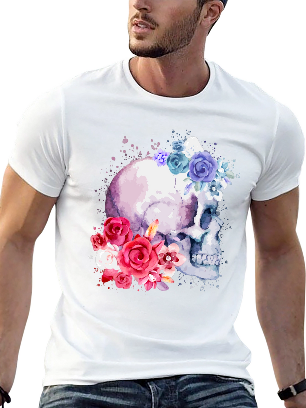 Floral Skull Graphic Tee - Trendy & Unique