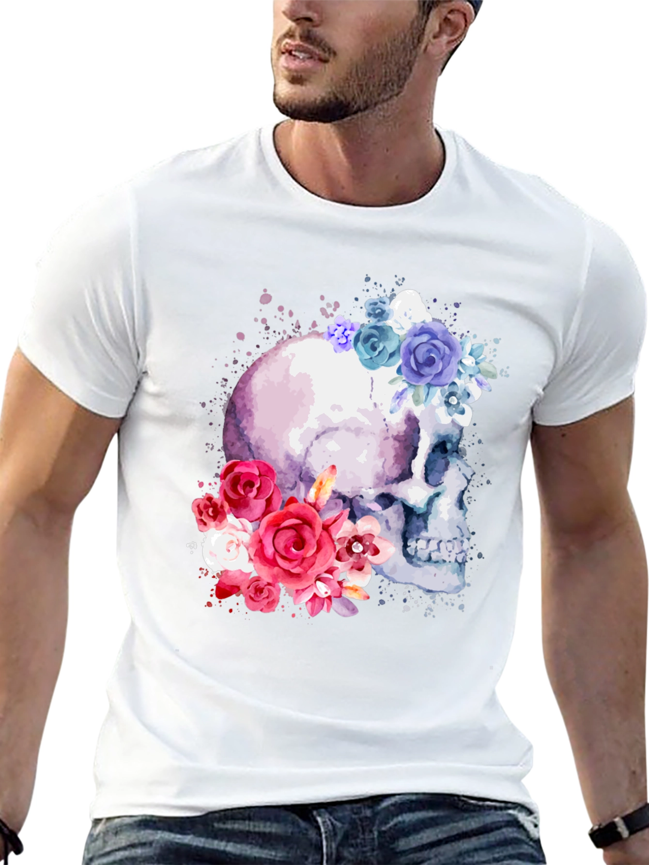 Floral Skull Graphic Tee - Trendy & Unique