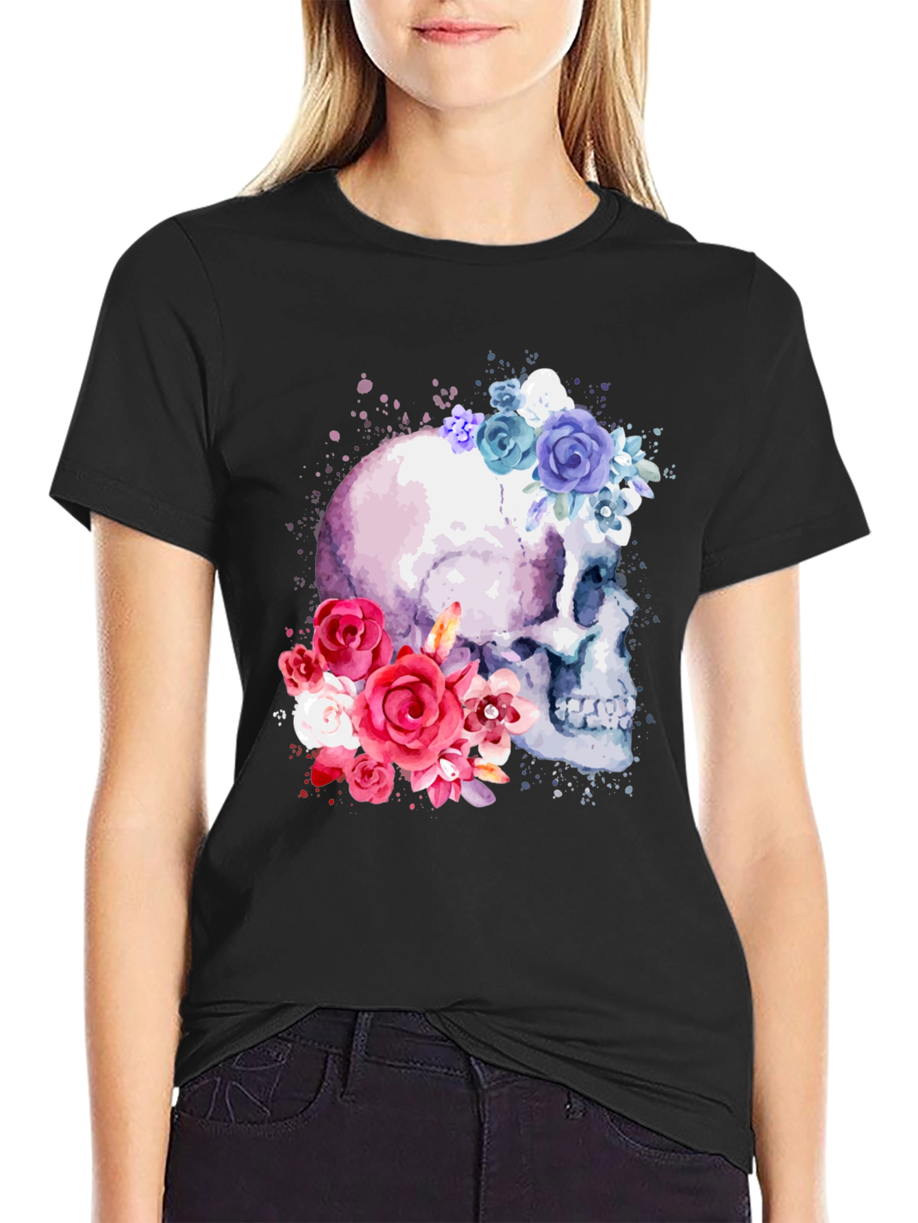 Floral Skull Graphic Tee - Trendy & Unique