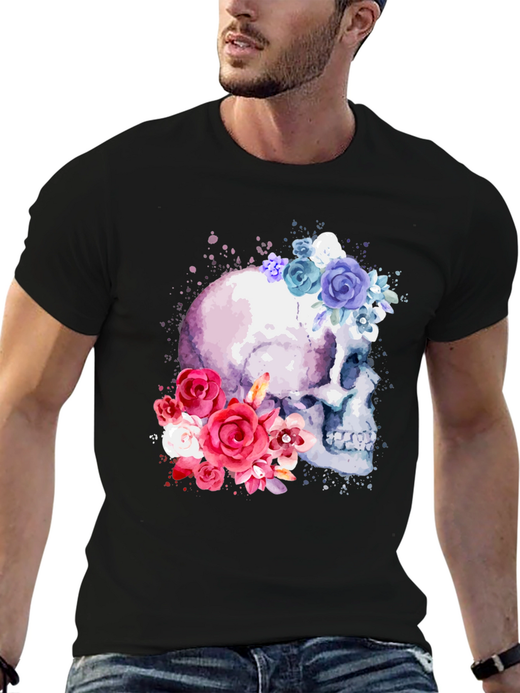 Floral Skull Graphic Tee - Trendy & Unique