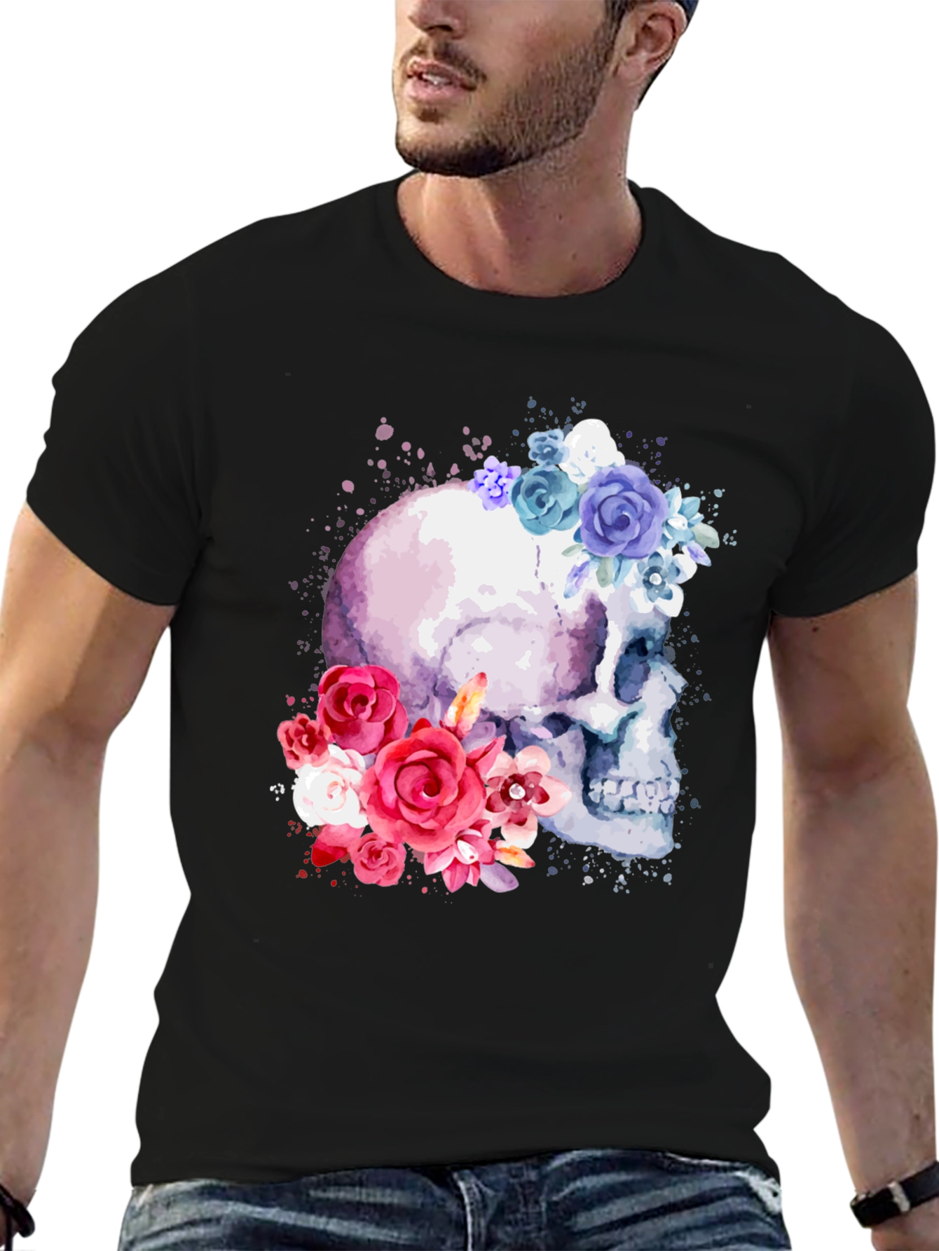 Floral Skull Graphic Tee - Trendy & Unique