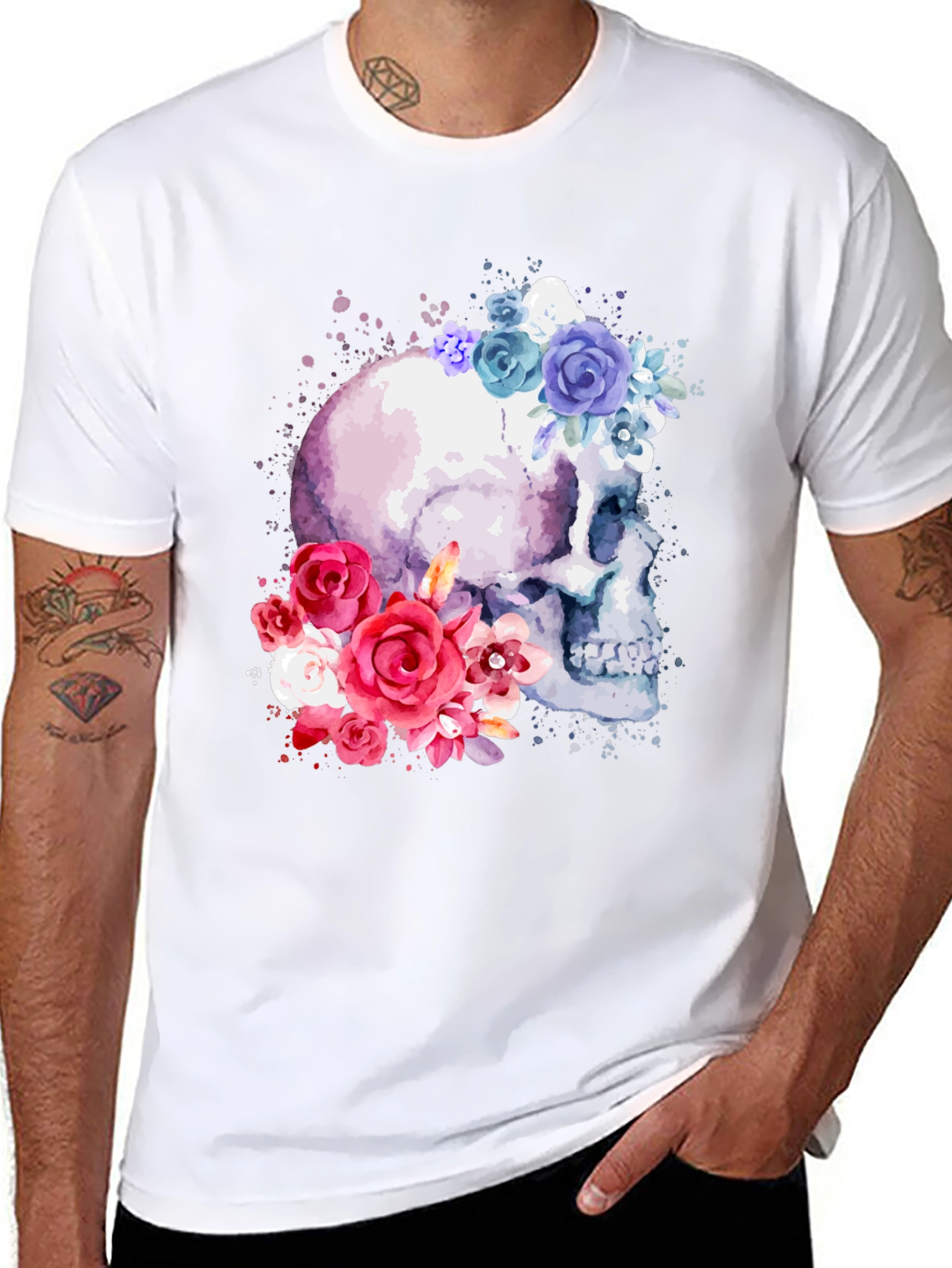 Floral Skull Graphic Tee - Trendy & Unique