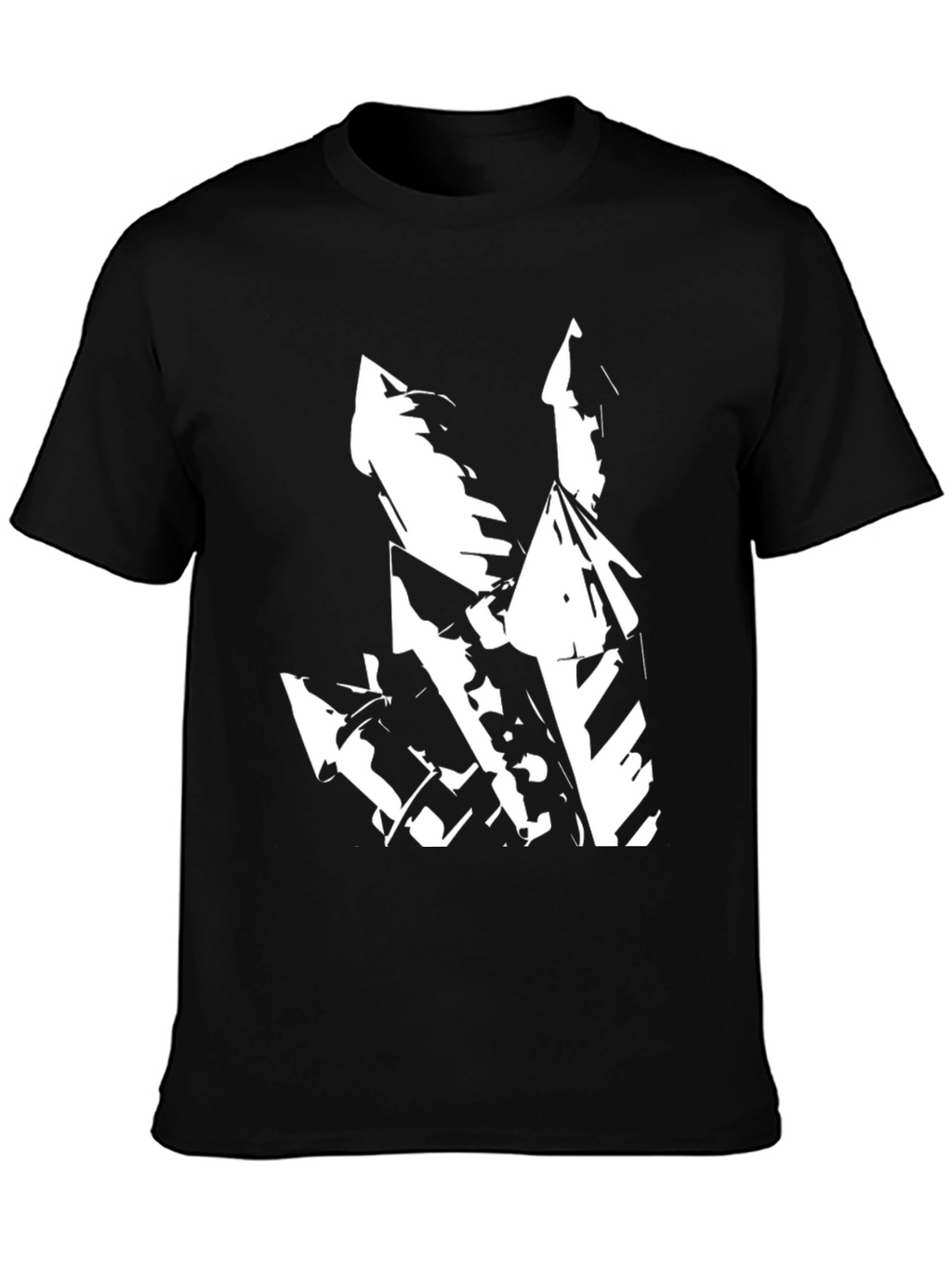 Abstract White Graphic on Black T-Shirt