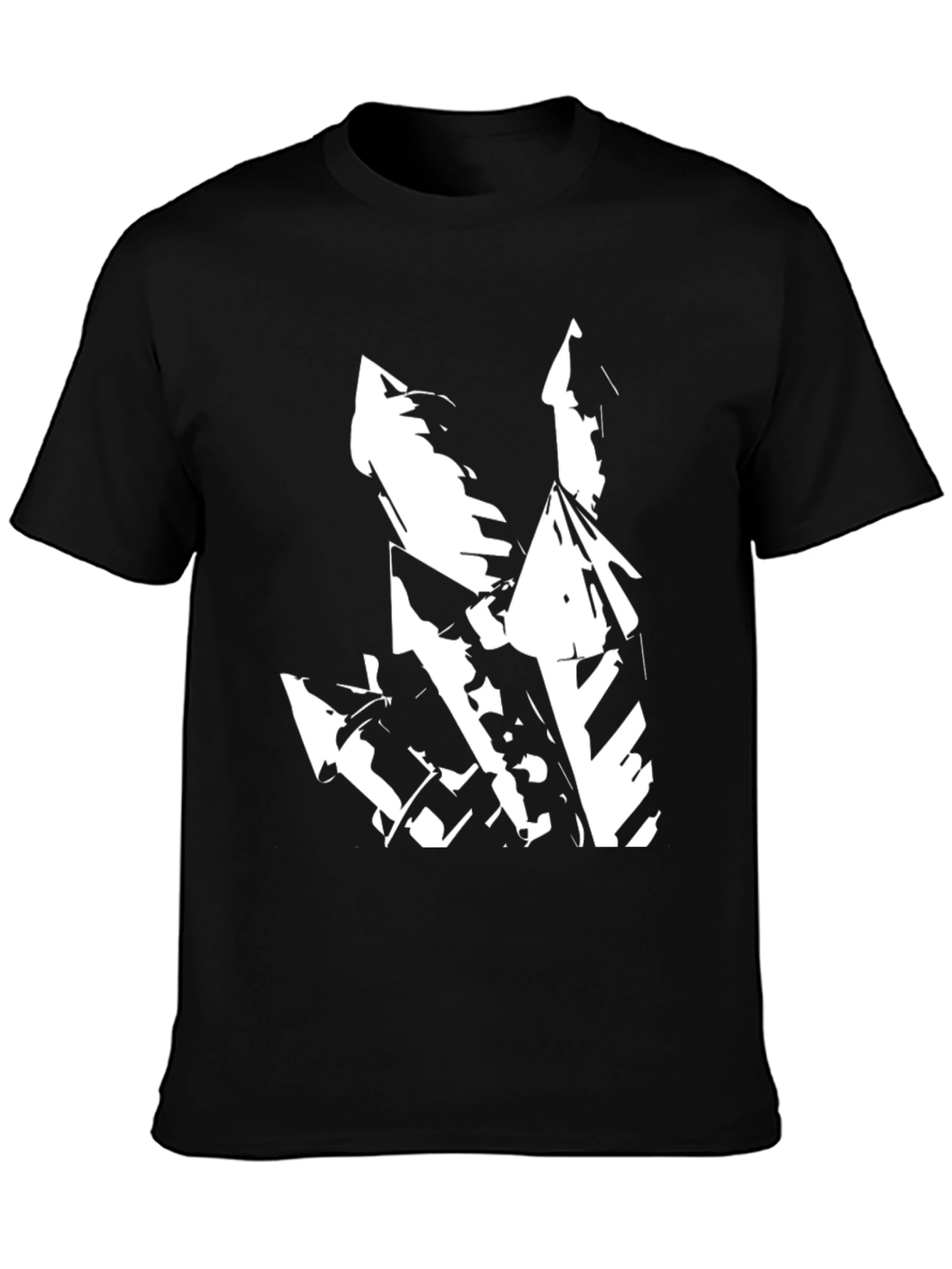 Abstract White Graphic on Black T-Shirt