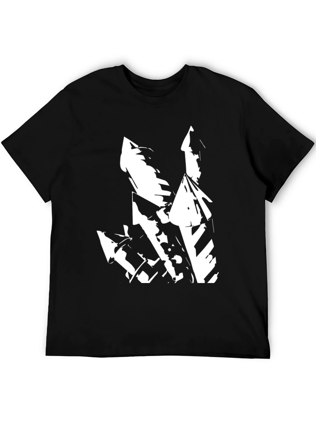 Abstract White Graphic on Black T-Shirt