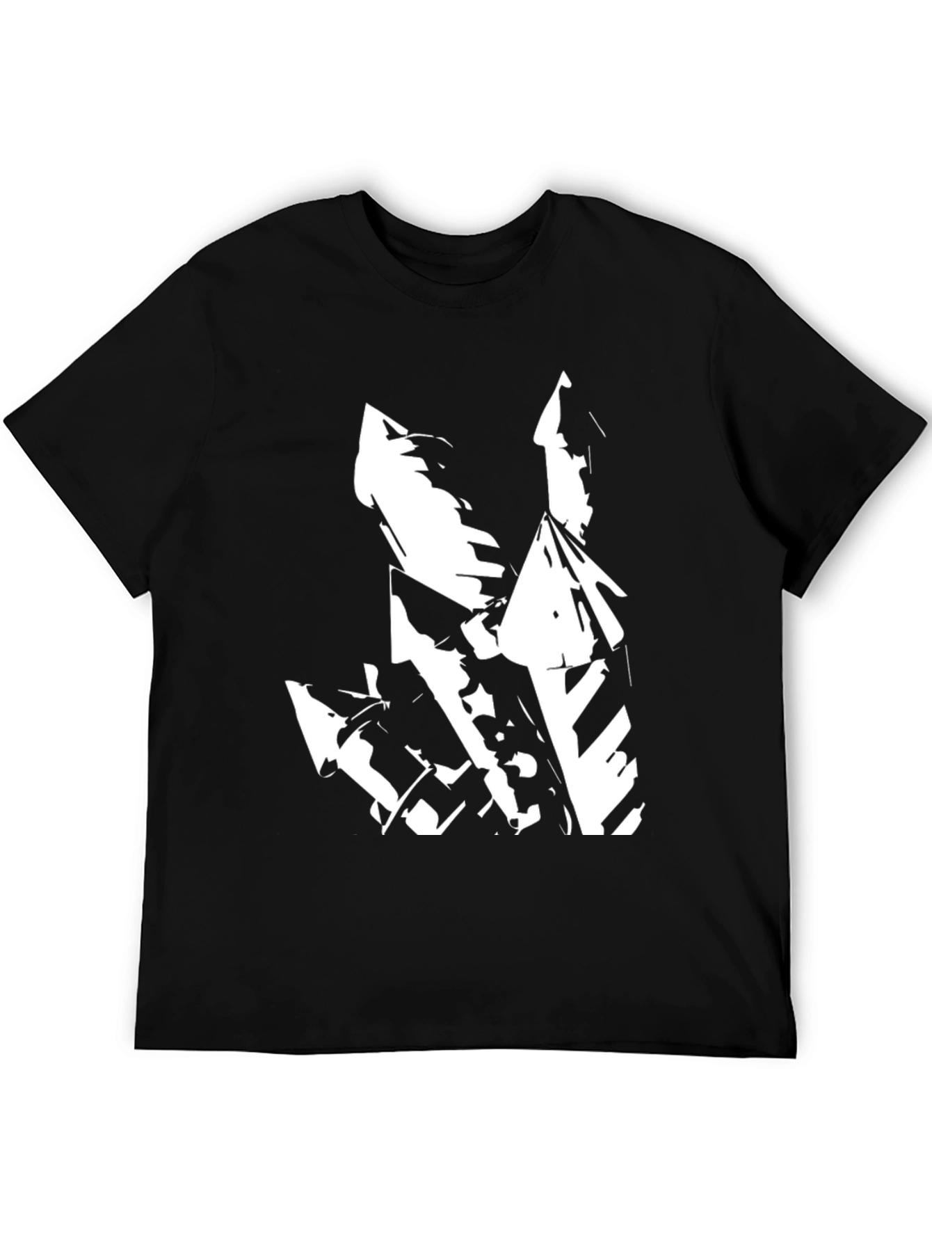 Abstract White Graphic on Black T-Shirt