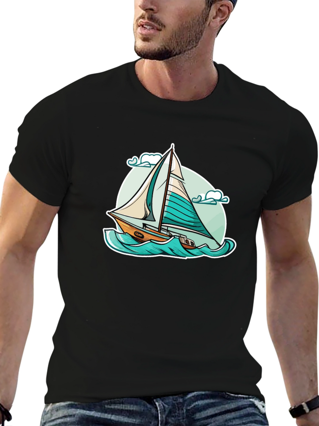 Sailboat Graphic T-Shirt - Black