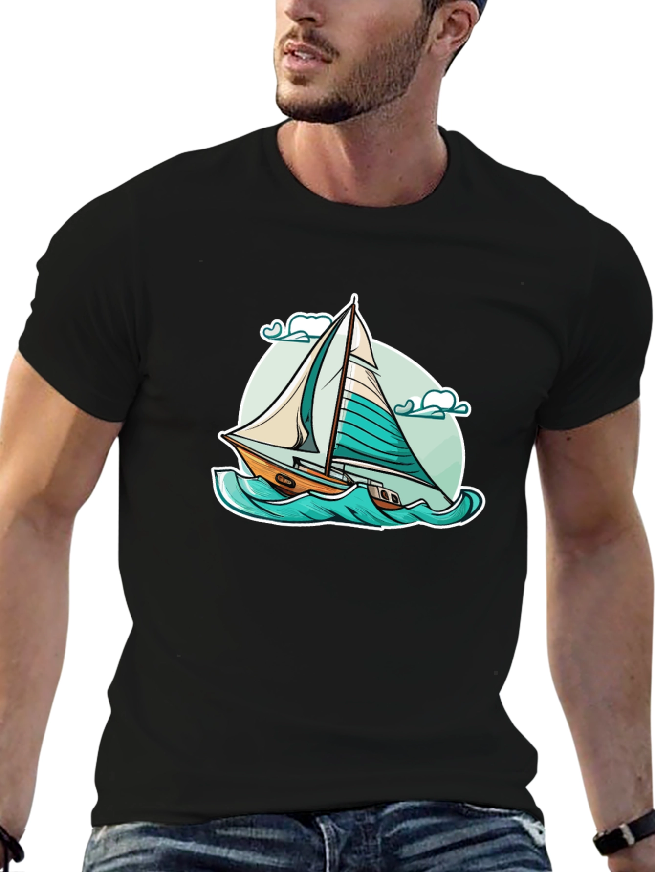Sailboat Graphic T-Shirt - Black