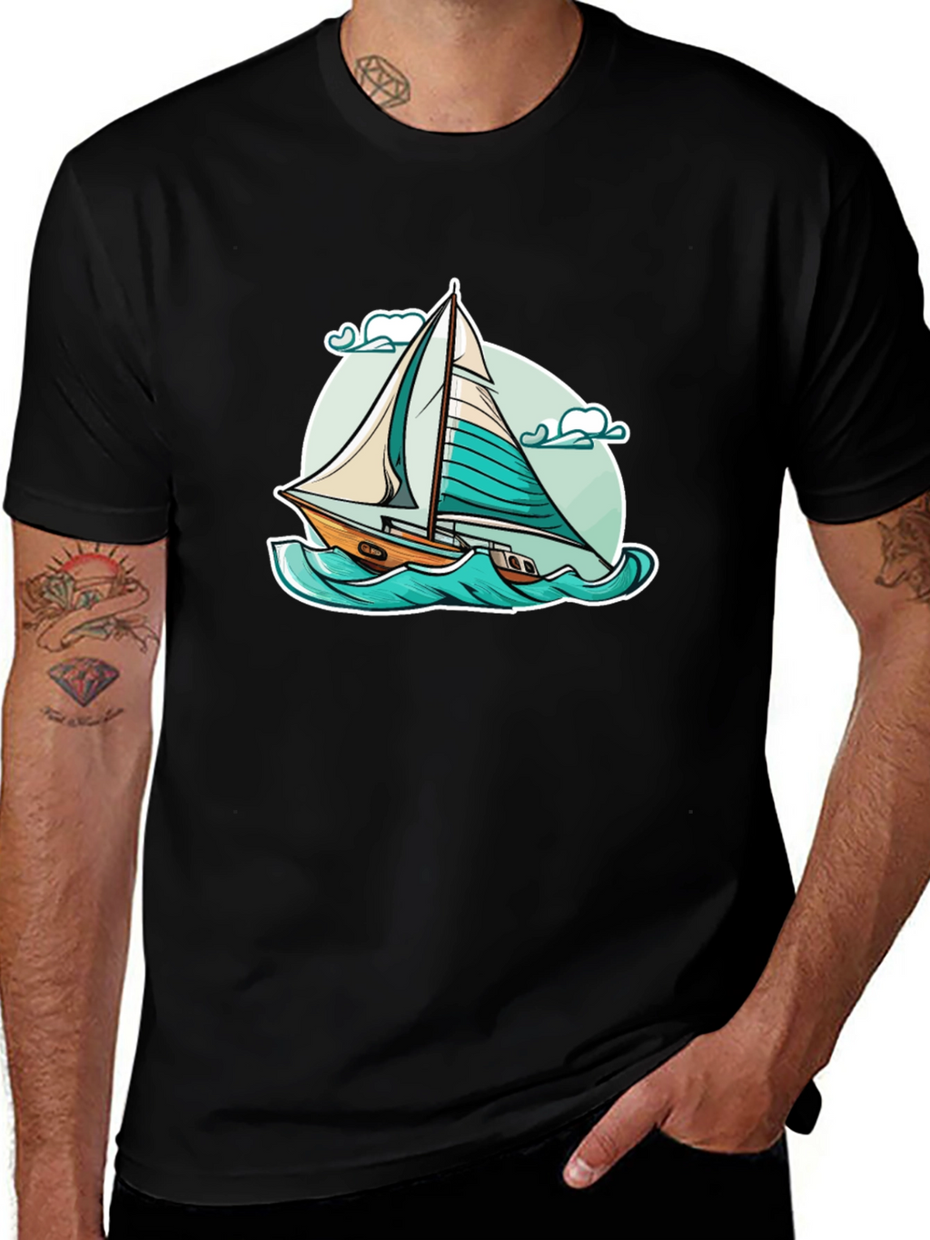 Sailboat Graphic T-Shirt - Black