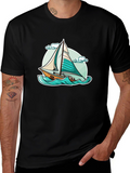 Sailboat Graphic T-Shirt - Black