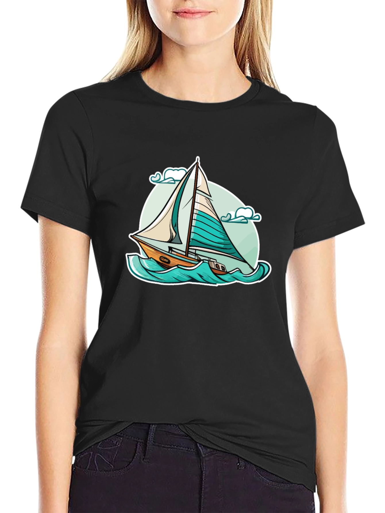 Sailboat Graphic T-Shirt - Black