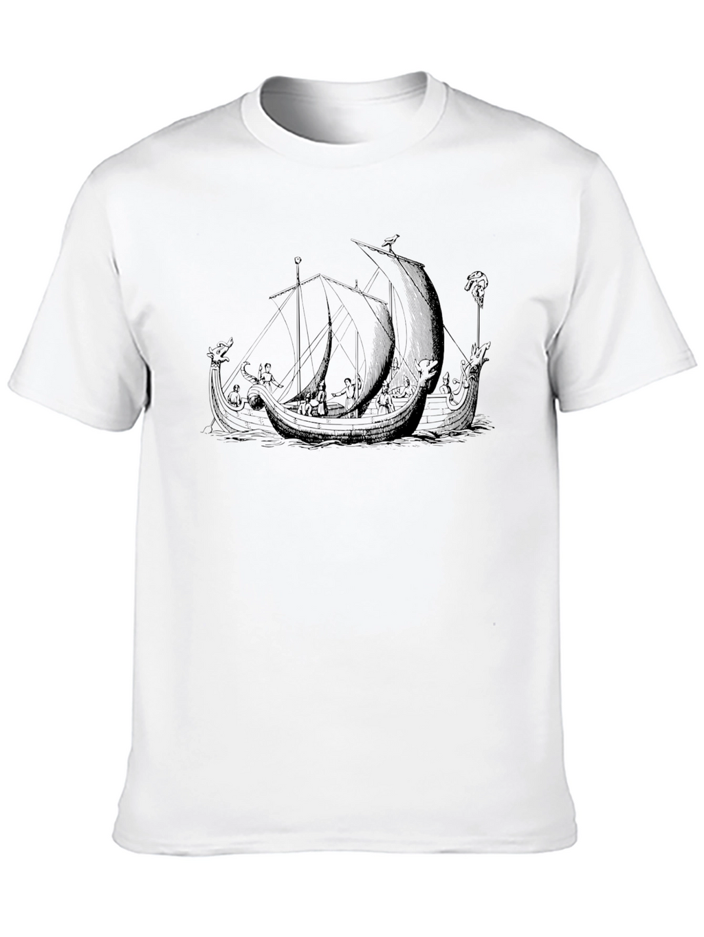 Black T-Shirt with Viking Ship Graphic
